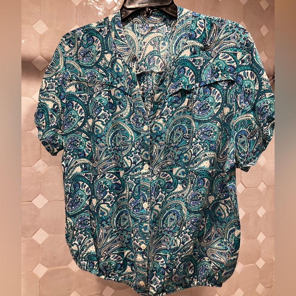 Vintage Paisley Short Sleeve Shirt blouse v neck